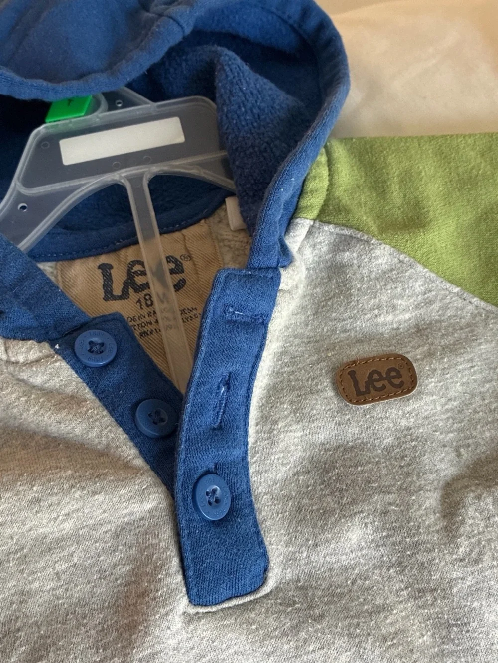 2 pc Hoodie & warm up set  in Gray with Blue Hood & Green Shoulder Accents